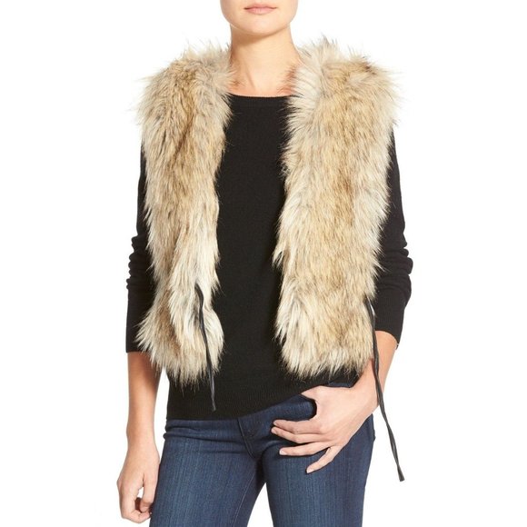 🆕 DENA Tweed and Faux Fur Vest Brown Beige Large - Picture 2 of 12